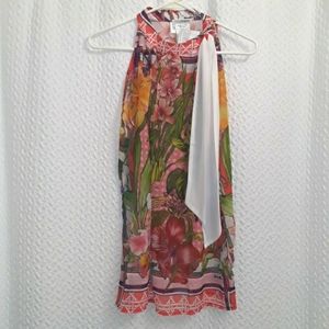 Nara Camicie Pink Vibrant Floral Opaque Tunic Sleeveless Top Small Made in Italy